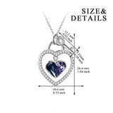 Lock and Key Heart Pendant Necklace Made with Blue Purple Crystals,Love Heart Jewelry Gifts for Women Girls