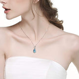 925 Sterling Silver Teardrop Pendant Necklace with Blue Crystals Jewelry