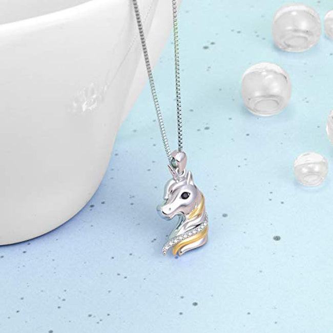 Sterling Silver Unicorn Two-Tone Pendant Necklace for Women Or Girls