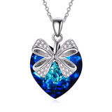 Heart Necklace with Blue Crystals Bow Jewelry Anniversary Birthday Gifts for Girls Girlfriend Wife Daughter Mom