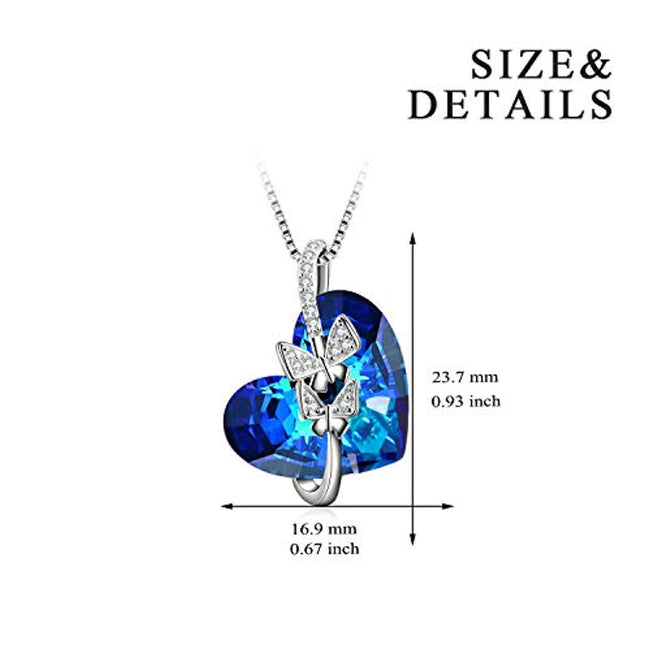 Heart Necklaces for Women Blue Crystals Rose Jewelry