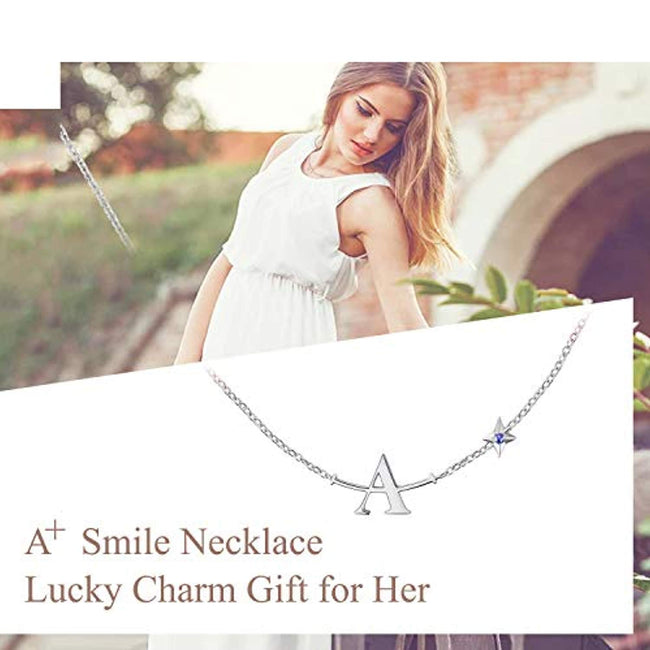 A Plus Initial Bracelects for Women Girls Sterling Silver Choker Star A+ Smile Chains Lucky Charms