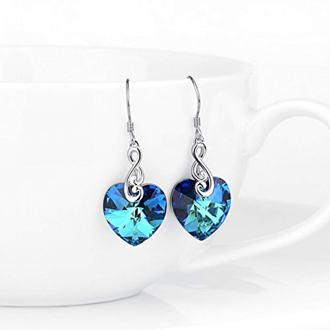 925 Sterling Silver Ocean Blue Heart Dangle Drop Earrings with Crystals Jewelry (Musical Note Blue)