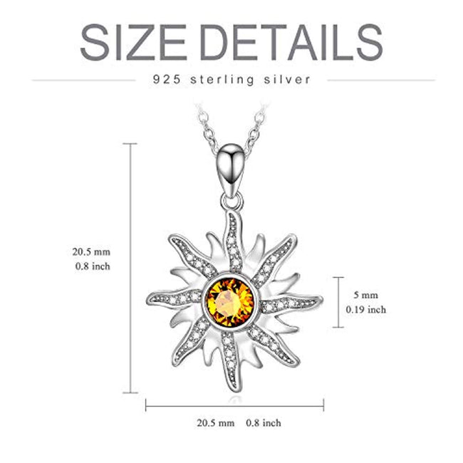 Sun Sunshine Pendant Necklace with Topaz Citrine Crystal Delicate Celestial Jewelry Gift for Women Girls