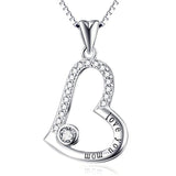 Sterling Silver Love You Mom Love Heart Pendant Necklace 18"