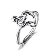 Sterling Silver Treble Clef Bass Heart Music Note Open Ring Adjustable Size 7-9