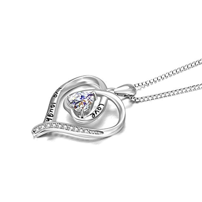 Sterling Silver Live Love Laugh Heart Pendant Necklace Gift for Women Girls