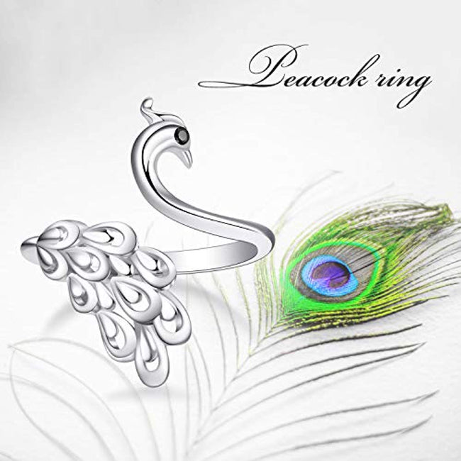 Peacock Finger Rings for Women Ladies Gift Sterling Silver Ring