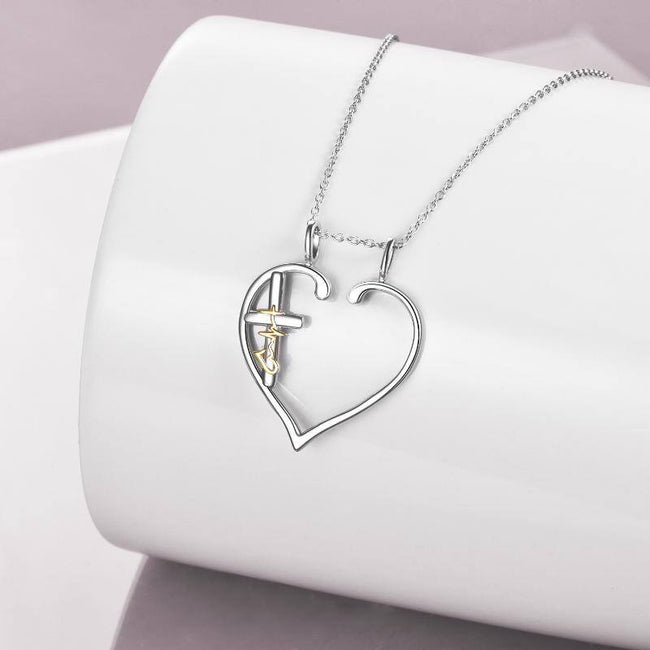 925 Sterling Silver Heart Ring Holder Cross Faith Hope Love Necklace