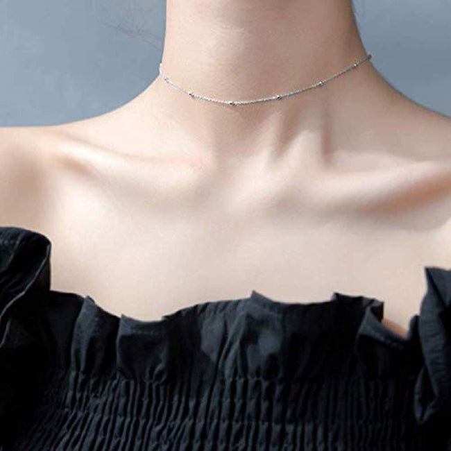 925 Sterling Silver Layered Choker Satellite Beaded Curb Ball Heart Chain Necklace for Women Girls,Gift for Mother or Wife