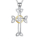 Women Religious Jewelry 925 Sterling Silver Two-Tone Celtic Knot Cross Necklace 18"