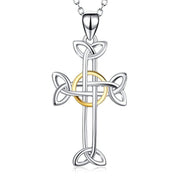 Joyería religiosa para mujer Collar de cruz de nudo celta de dos tonos de plata de ley 925 18 "
