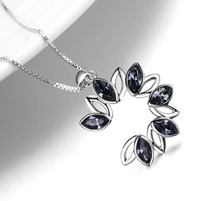 Round Necklace Two Tone Leaf Crystal Flower Necklace Open Circle Pendant Elegant Jewelry Gift for Women Girls