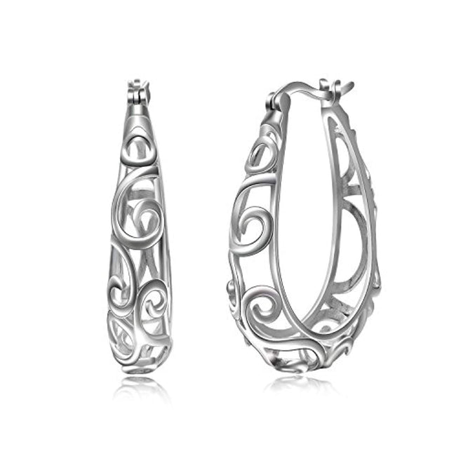 Filigree Hoops Earrings 925 Sterling Silver Hoop Earrings for Women