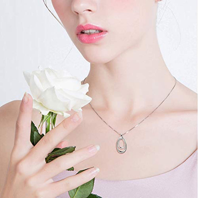Circle Hoop Necklace 925 Sterling Silver Oval Teardrop Dangle Jewelry for Women Girls 18"