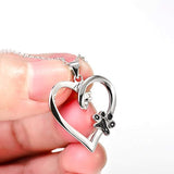 925 Sterling Silver Paw Print Heart Pendant 18" (Heart and Paw Print) Necklace
