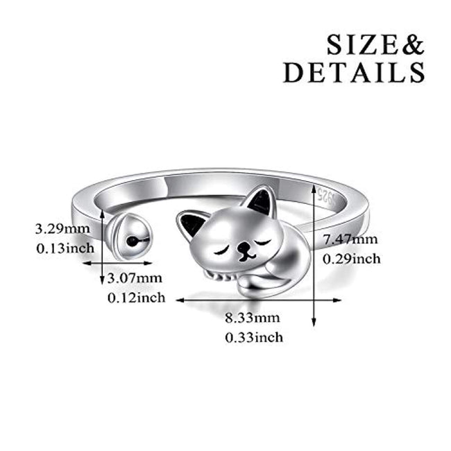 Cat Ring Cute Rings For Women Or Teen Girls Sterling Silver Adjustable US Size 5.5 to size 7