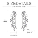 Hypoallergenic 925 Sterling Silver Ear Crawlers Cuff Earrings-Ear Climbers Earrings with Petal Leaf Crystals