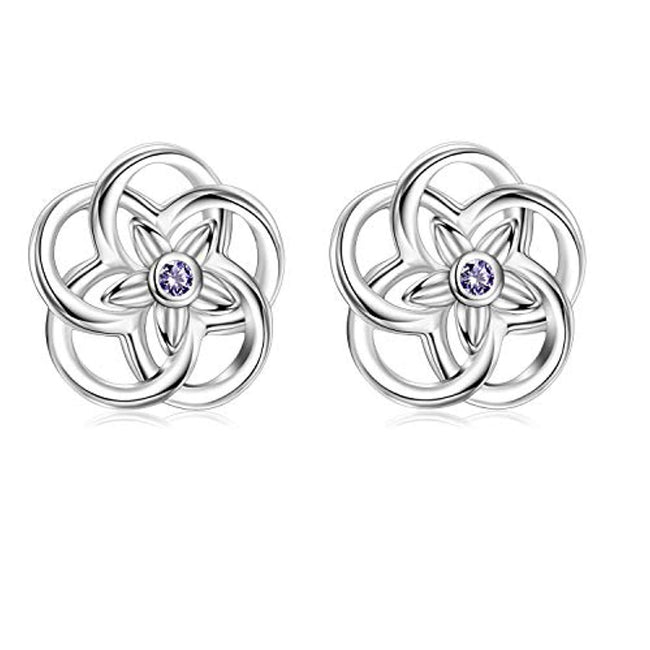 925 Sterling Silver Flower Earrings with Purple Cubic Zirconial Mother Day Earring Jewelry Gift for Mom Women Teen Girl