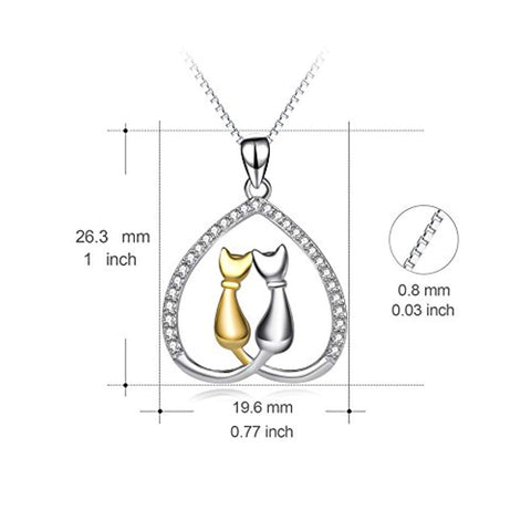 Jewelry 925 Sterling Silver Two-Tone Eternal Love Heart Pet Cat Pendant Necklace