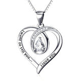 Love You Heart Pendant Necklace Sterling Silver with Pear Shape Cubic Zirconial 18" Jewelry