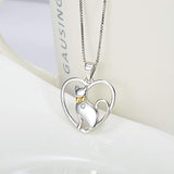 Women's Animal Jewelry Gift Solid Silver Love Heart Cat Necklace,18"