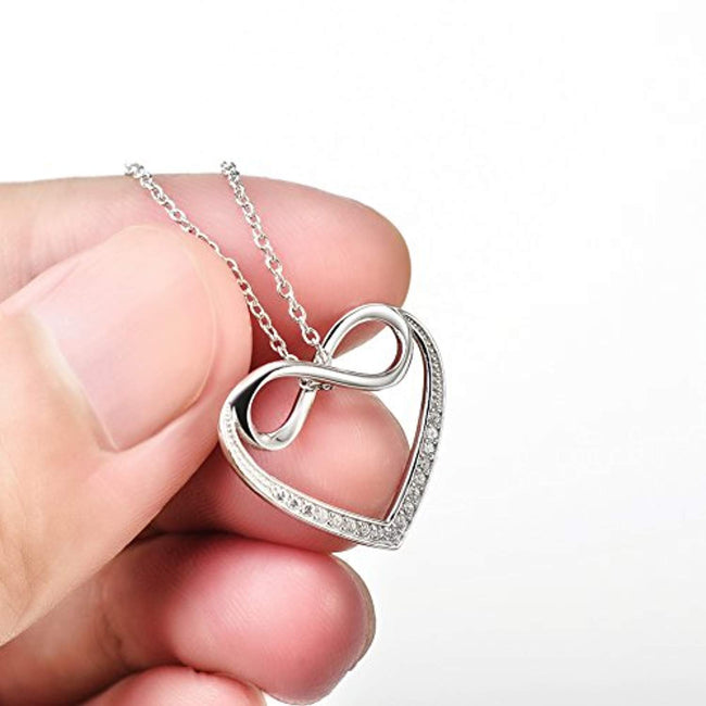Infinity Heart Love Pendant 925 Sterling Silver Cubic Zirconial Rolo 18" Chain Necklace