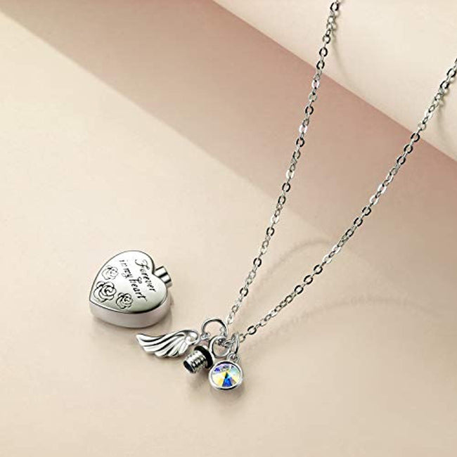 Love Heart URN Necklace Silver Heart Pendant Necklace with Crystal