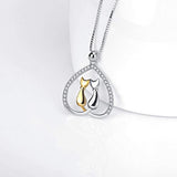 Jewelry 925 Sterling Silver Two-Tone Eternal Love Heart Pet Cat Pendant Necklace