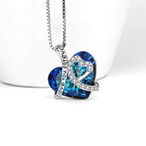 Sterling Silver I Love You Forever Love Heart Pendant Necklace with Blue Crystal