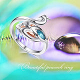 Peacock Ring For Women Or Teen Girls Sterling Silver Adjustable Bands Ring