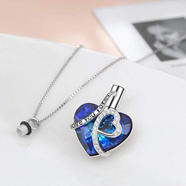 Crystal Love Heart URN Sterling Silver Heart Pendant Necklace