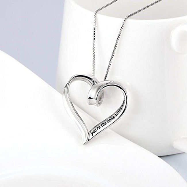"You're The Smile to My face and The Beat to My Heart Open Heart Pendant Necklace 18"