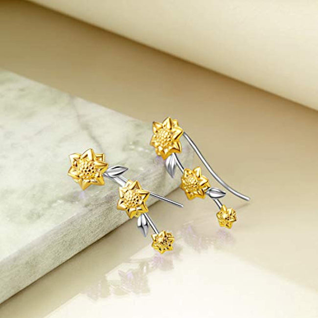 Ear Climber Crawler Cuff Earrings Sterling Silver Sunflower Wrap Earrings Hypoallergenic Jewelry Gifts for Women Girls