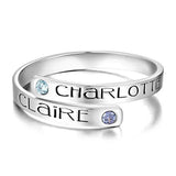 Wrap 925 Sterling Silver Personalized Birthstone Wrap Ring Engraved Name Ring