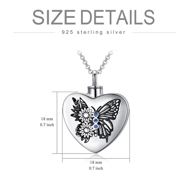 Butterfly Urn Necklace for Ashes Sterling Silver Memorial Keepsake Rose/Lotus/Sunflower Cremation Jewelry with Filling Tool