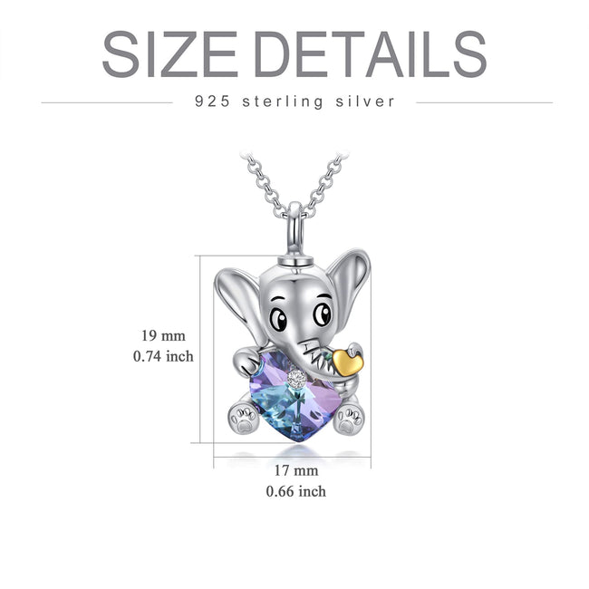 Elephant Urn Necklaces With Crystal for Ashes Sterling Silver Heart Cremation Memorial Keepsake Necklace Jewelry Gifts for Women