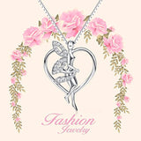 Sterling Silver Guardian Fairy with Angel Wings Heart Pendant Necklace Gifts