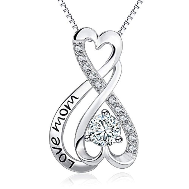 925 Sterling Silver Infinity Heart Engraved Love Mom Jewelry Women Gift 18"
