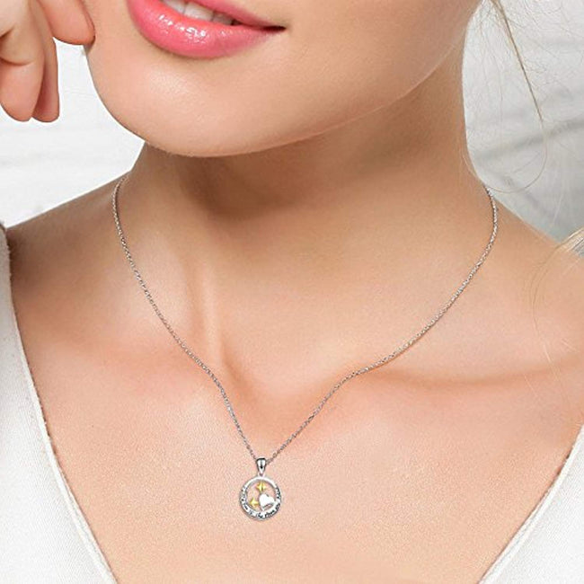 I Love You to The Moon and Back Sterling Silver Heart and Star Pendant Necklace