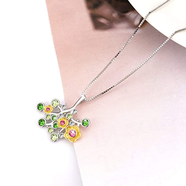 August Sterling Silver Peridot Necklace for Girls and Women Flower Tree of Life Grandma Jewelry Gift Crystals Pendant