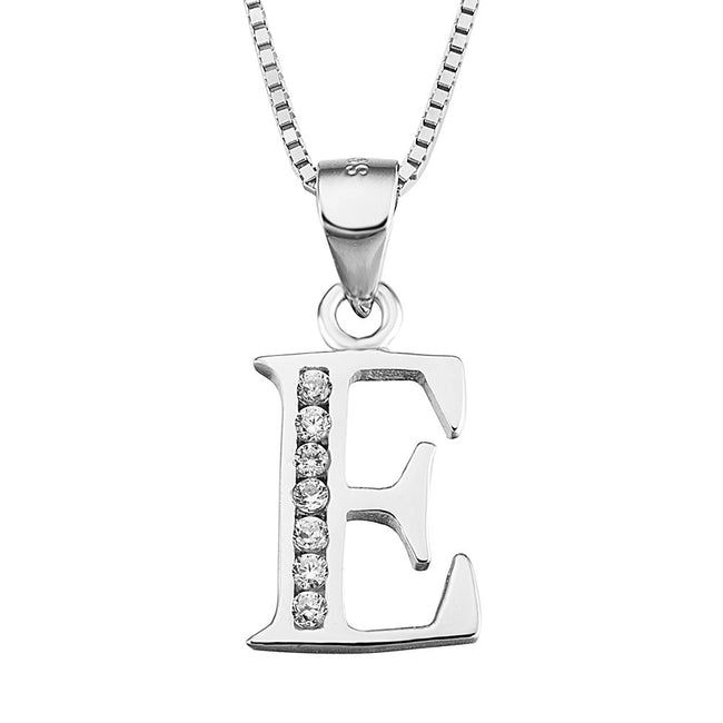 Initial Pendant Necklace Earrings in 925 Sterling Silver with Cubic Zirconial 26 Letter