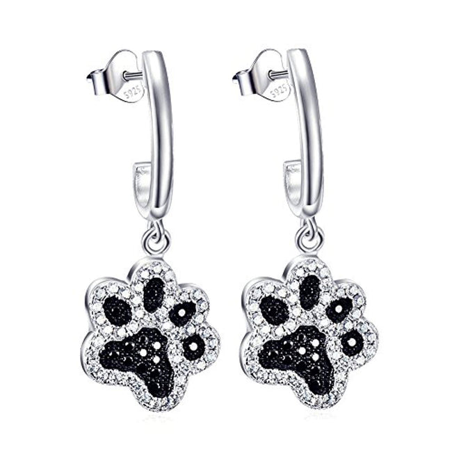 925 Sterling Silver Two-tone Pet Puppy Paw Drop &Dangle Earrings Paw earring Dog Stud Earrings