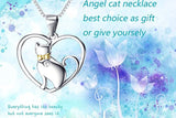 Collar de gato con corazón de amor de plata maciza de regalo de joyería animal para mujer, 18 "