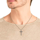 Men's Black Cross Pendant Jewelry 925 Sterling Silver Classic Cross Necklace, 22" Chain