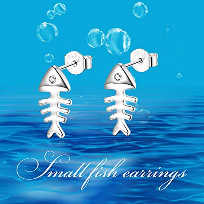 925 Sterling Silver Women Fashion Fish Stud Earrings