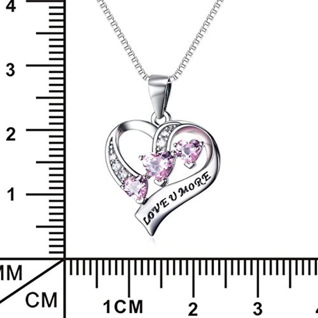 Engraved Love You More Sterling Silver Pink Jewelry Crystal Eternity Heart 18" Necklace (Pink Heart)