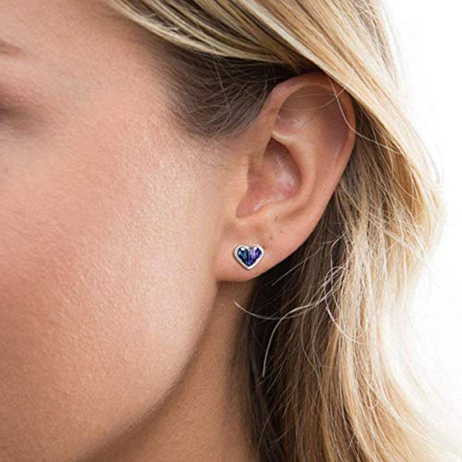 Heart Stud Earrings with Blue Purple Teardrop Crystals from Crystal,Hypoallergenic Small Earrings