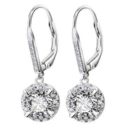 925 Sterling Silver Round CZ Prong Setting Leverback Dangle Earrings