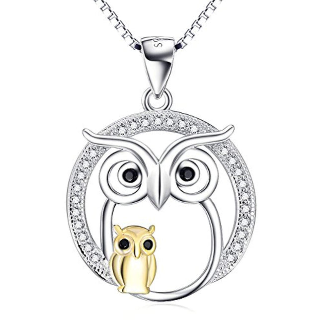 Owl Necklace Sterling Silver Mother and Baby Owl Pendant Necklace for Women Girls